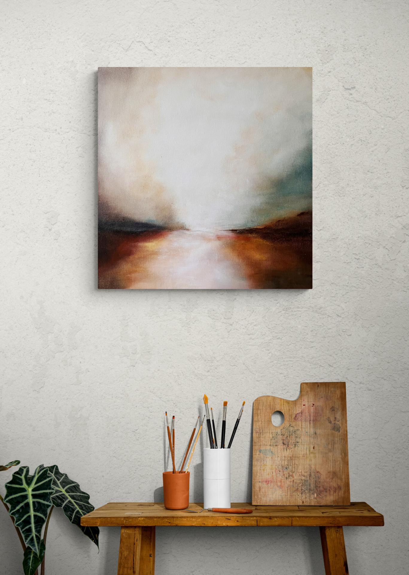 Artists side table with brushes and palette